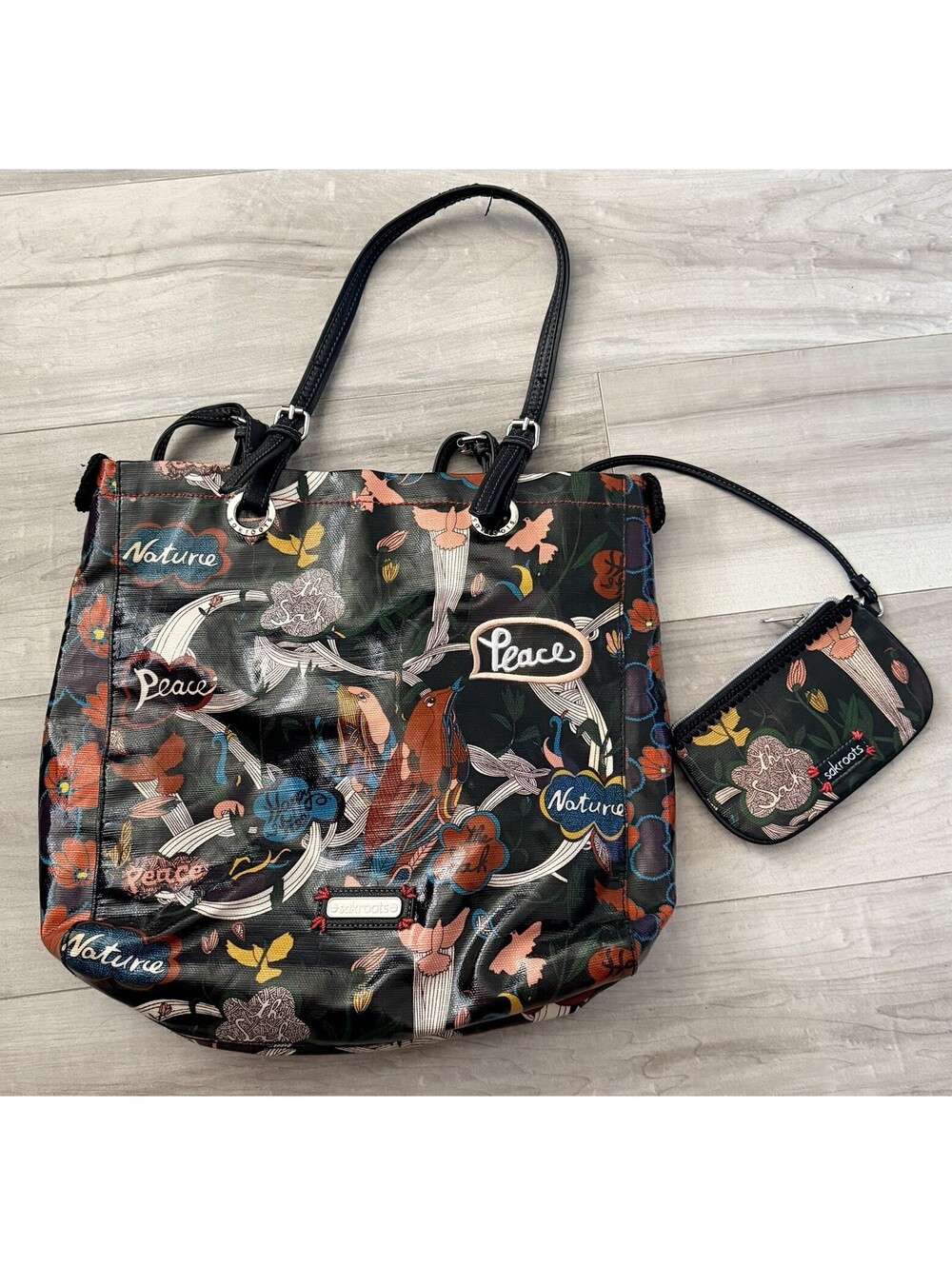 SAKROOTS Peace Love Nature Boho Hippie Shoulder Bag Tote With Change Purse